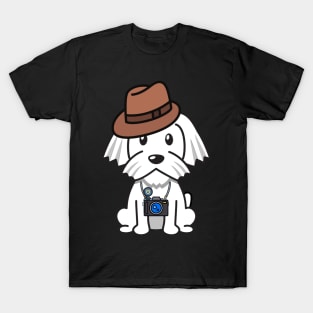 Cute white dog is holding a camera T-Shirt